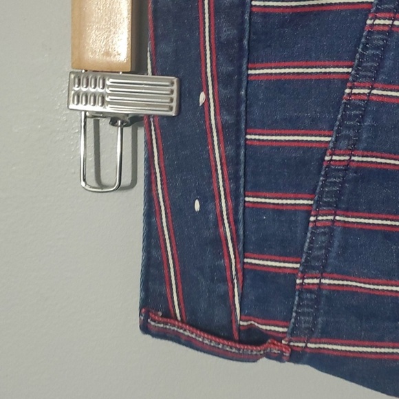 American Eagle Blue Denim Mini Skirt Sz 12 Nwt Red White Vertical Stripes USA - Picture 12 of 16